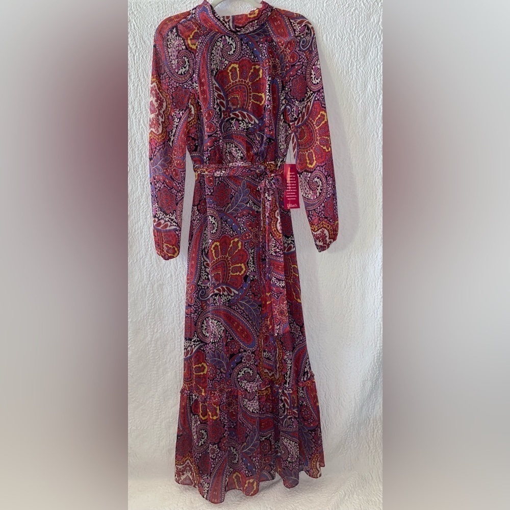 TAHARI By Arthur S. Levine Mock Neck Paisley Print Long Sleeve Maxi Dress NWOT - Picture 9 of 14